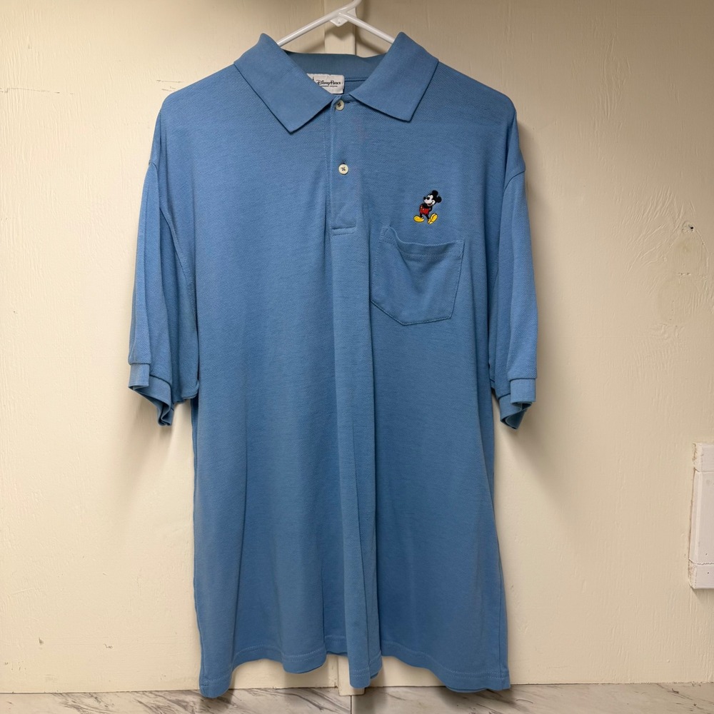 Disney Parks Mickey Mouse Embroidered Pocket Polo Shirt Blue Mens XL